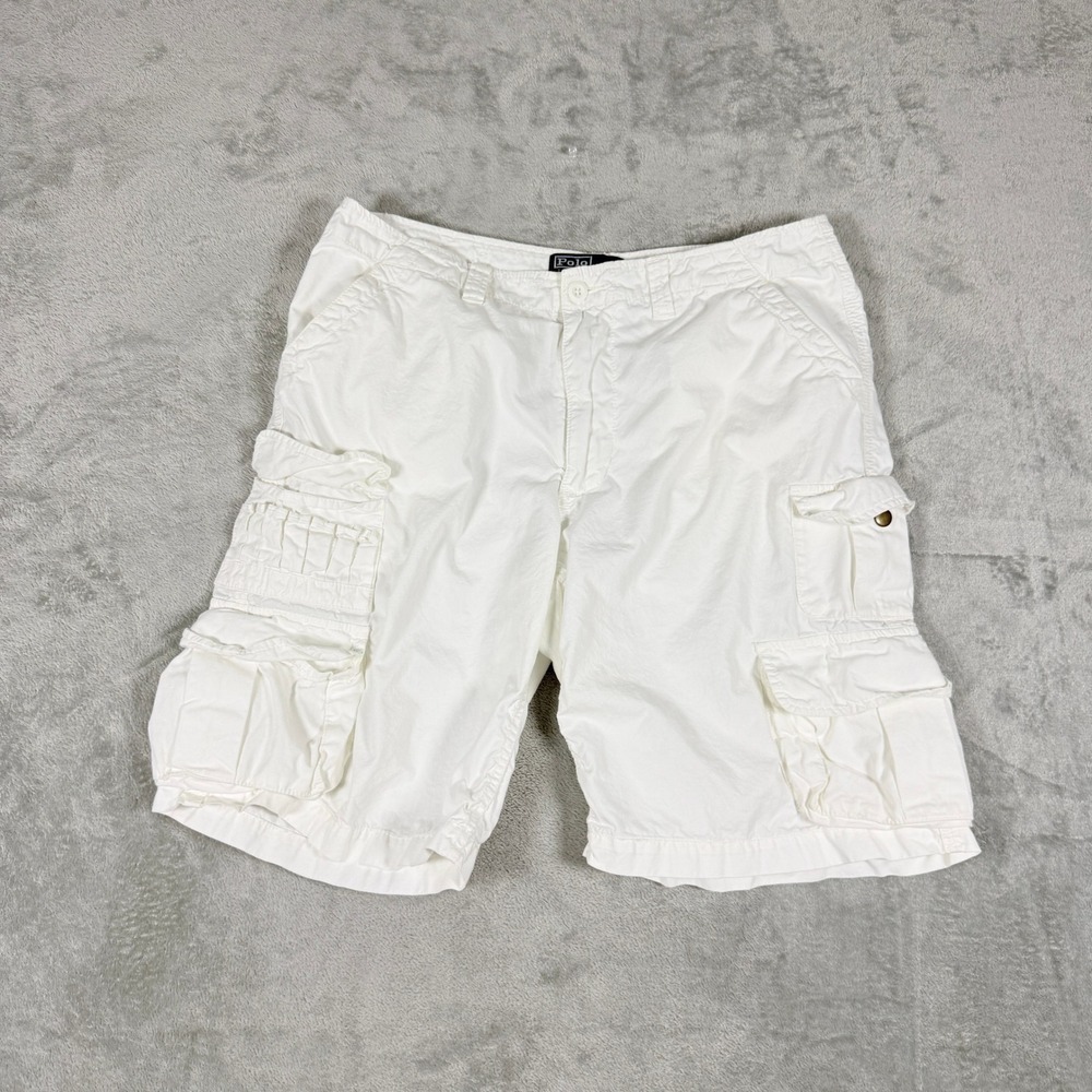 Polo Ralph Lauren Mens 33 White Cargo Shorts Cotton Multi Pocket Utility Relaxed